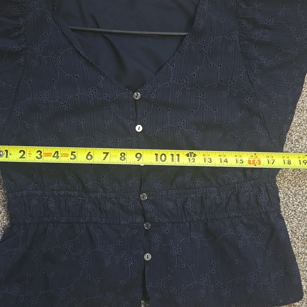 Time and Tru Navy Eyelet Button-Up Blouse
